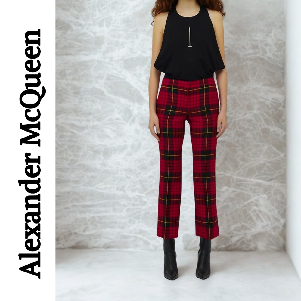 Alexander McQueen Red Plaid Cropped Pants